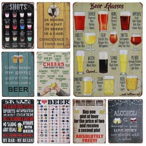 Alcohol Plaque Vintage Metal Tin Signs Home Pub Decorative Plates Wine Beer Wall Stickers Posters Bar Rules Sign 30X20cm