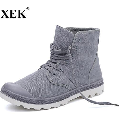 XEK 2018 New Canvas Ankle Work Mens Boots lovers tops Unisex Parlatan sneakers rubber sole Plus size ZLL217