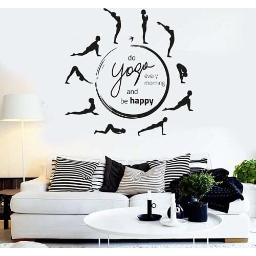 Yoga Quote Pose Meditation Room Circle Vinyl Wall Decal Home Decor art mural wall stickers
