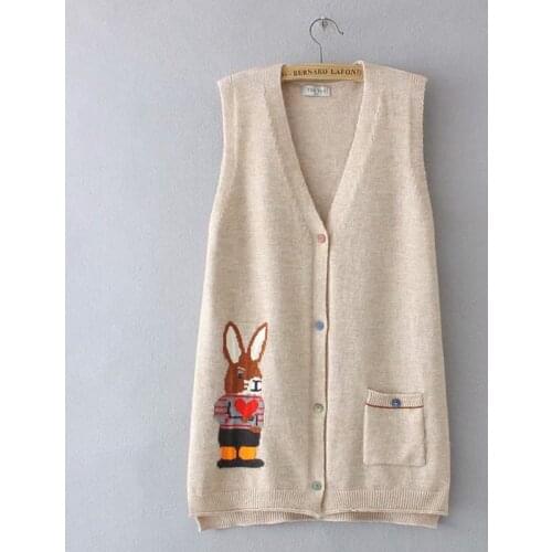 Plus size Cardigan for women 2021 V-Neck oversize vest Sweaters Kawaii rabbit pocket sleeveless sweater blue Womens clothing