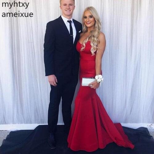 Sexy 2021 Red Cheap Mermaid Custom Evening Dresses Sweetheart Zipper Back Satin Long Gowns Vestido De Noche Simple Cheap Prom