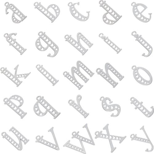 ZHUKOU silver plated A-Z Letter Charms heart hollow letter pendant Alphabet Pendant For Jewelry Making Accessories Wholesale