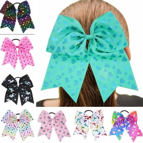 1pcs/lot 7 Inch Large Bow Hair bling pattern Cheer Bows girl Headwear Cheer Bow Elastic Hair Bands For Cheerleading Children