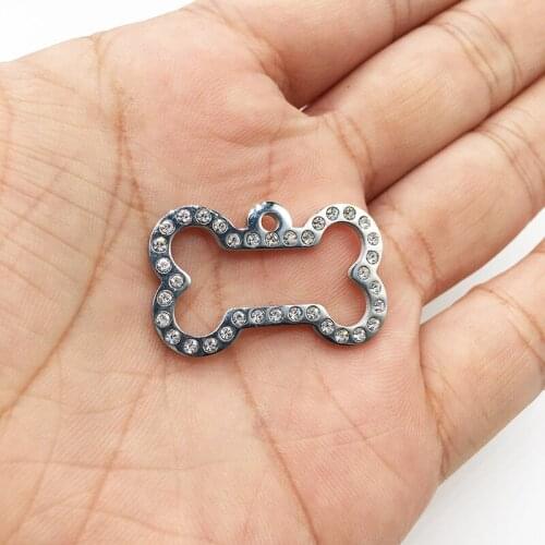 100% Stainless Steel Bling Iced Out Dog Bone Charm For Jewelry Making Metal Crystal Bone Charms Pendant Wholesale 10pcs