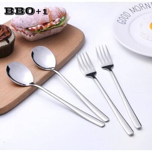4pcs 8'' Stainless Steel Korea Dinner Fork Spoon set Long Handle Table Spoons Dessert Forks Kitchen Cutlery Mirror Polished