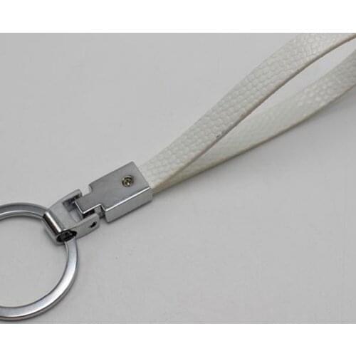 5 Stainless Steel Key Ring with White PU leather Band Fit 8mm Slide Charm