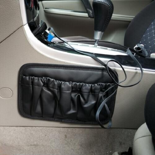 ALLGT Car Leather Storage Bag Small Debris Organizer Hanging Cell Phone Mobile Bag for Stowing Tidying Charging