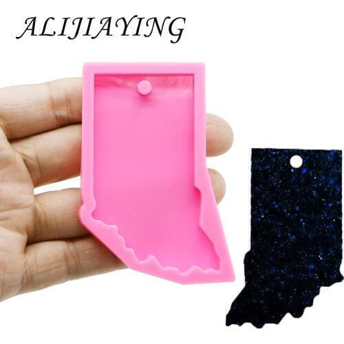 Shiny keychain Indiana American state shape mold key ring decoration silicone mold for DIY epoxy resin wholesale DY0209