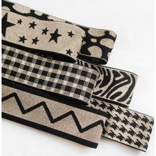 Champagne gold Shiny Houndstooth Jacquard Elastic Band 40mm Width Stretch Ribbon Webbing DIY Decor Belt Garment Accessories