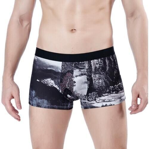 Sexy Underwear Men Boxers Floral Printing Silky Convex Mens Underpants Short Panties Slip Homme Cueca Gay Male Boxers Trunks