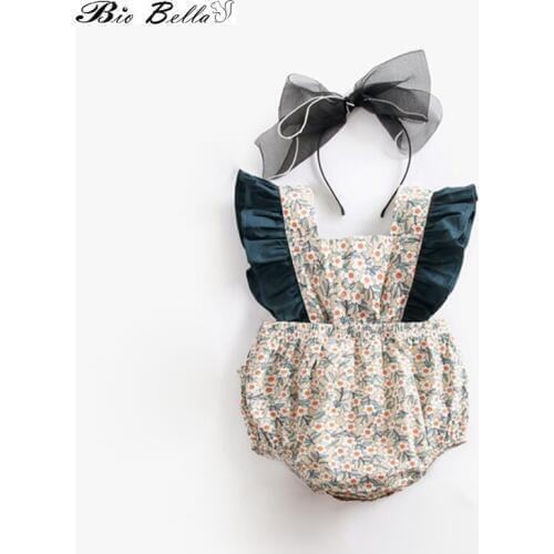 Brand Newborn Baby Girl Clothes Ruffled Solid Color Fly Sleeve Rompers Cute Bow Summer New Jumpsuit Outfits Sunsuit 0-24M