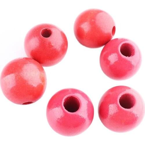 24mm Big hole Wood bead Smooth Surface Unfinished Red Round Charms For DIY Jewelry Making Bracelet Handmade Craft Adornment