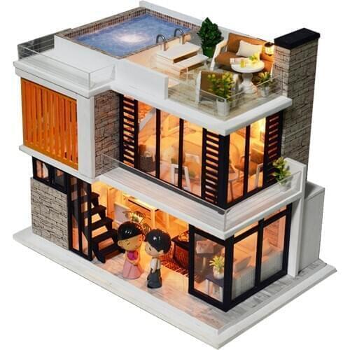 DIY Handcraft Miniature Project Kit Wooden Dolls House Furniture Accessories Kit with LED Lights - Florence Building Themed