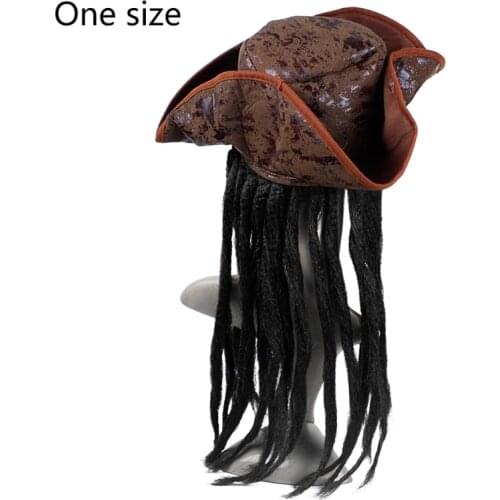 Q0KF Halloween Pirate Captain Hat Party Costume Headgear Braids Wig Cap Cosplay Props Decoration Accessories for Adult Women Men