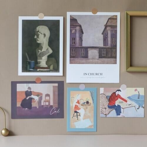 Ins Nordic Retro Decorative Painting Card 5 Sheets Room Background Wall Sticker Postcard Diy Photographic Props Greeting Cards