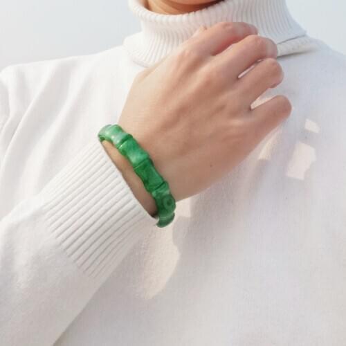 Jadery Ethnic Charm Bracelets Handmade Bamboo Natural Green Jade Emerald Bracelets Bangles Men Women Jewelry Christmas Gift