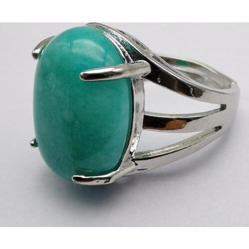 Amazonite Stone Oval Bead GEM Finger Ring Jewelry Size 8-9 X268