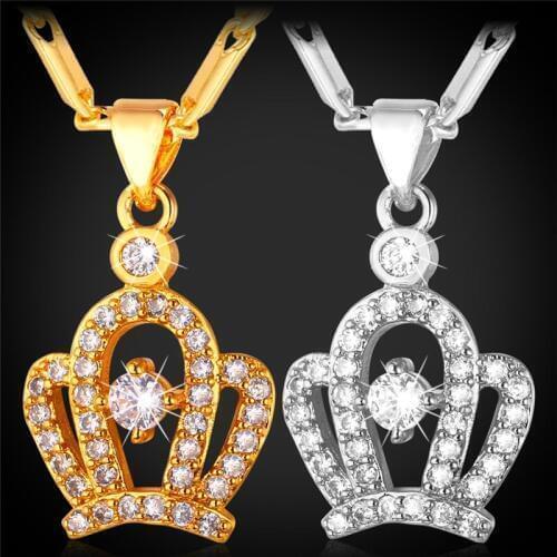 Crown Necklaces Pendants Women Jewellery Gift AAA Cubic Zirconia Crystal Gold Color Necklace Jewelry P1414