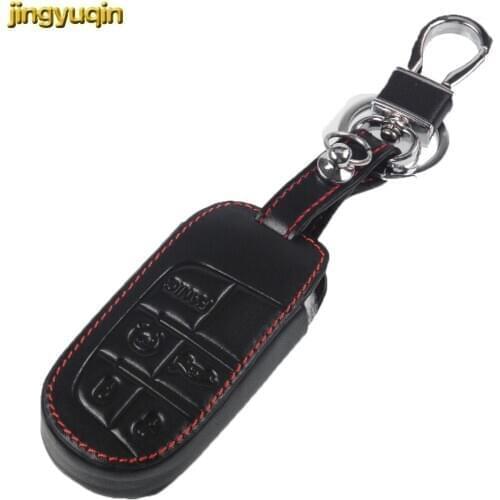 5 Button Leather Car Key Case Cover Fob KeyChain for Fiat Dodge Charger Dart Challenger Durango Jeep Grand Cherokee Chrysler 300