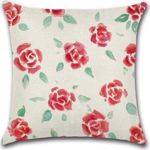 Red Flowers Cushion Cover Pillowcase Fashion Throw Pillow Linen Decorative Pillows for Sofa Bed Car