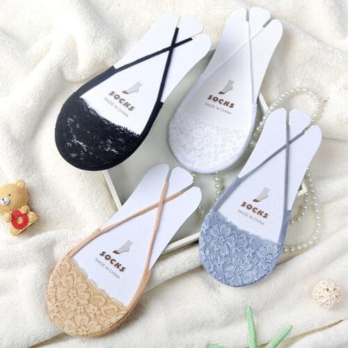 High Heels Lace Invisible Thin Socks Boat Socks Ladies Lace Boat Socks Hollowed-out Anti-drop Half Palm Suspenders Socks Women