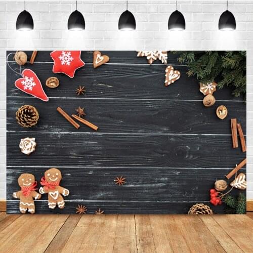 Laeacco Cartoon Christmas Gift Toy Black Wooden Board Baby Birthday Photo Photography Backdrop Photo Background For Photo Studio