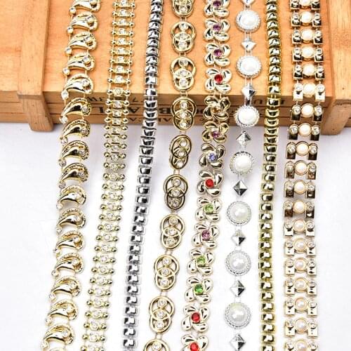 Gold Silver Plastic Chain Ribbon Crystal Rhinestones Skull Trim Sew on Garment Bags Decoration Accessories