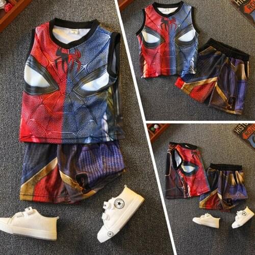 Disney Marvel Spider-Man The Avengers Summer Boys And Childrens Handsome Sports Quick-drying Basketball Clothes Sleeveless Kids