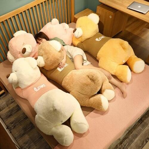 Sweet Tilted Lying Teddy Bear Plush Toy Soft Cartoon Animal 4 Colors Sweater Bear Stuffed Doll Boyfriends Pillow Chair Cushion