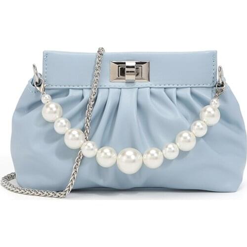 Fashion Elegant Women Pearl Handle Fashion Party Weding PU Clutch Female Mobile Wallet Phone Purse Small Handbag Evening Bag