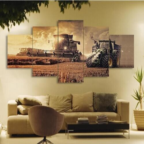 5pcs Farm Tractor Vintage Landscape Picture Wall Art Home Decor Modular Poster Canvas HD Printed Painting Living Room Decoration