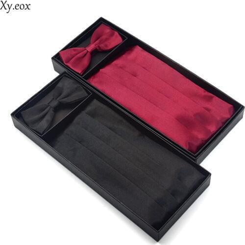 3pcs Mens Gown Cummerbund Sets Bow Tie Pocket Square Wedding Party Suit Belt Ceremonial Belt