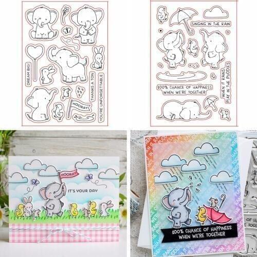 Elephant Play Friends Transparent Clear Silicone Stamp Set for DIY Scrapbooking/Photo Album Card Making Decorative Clear Stamp
