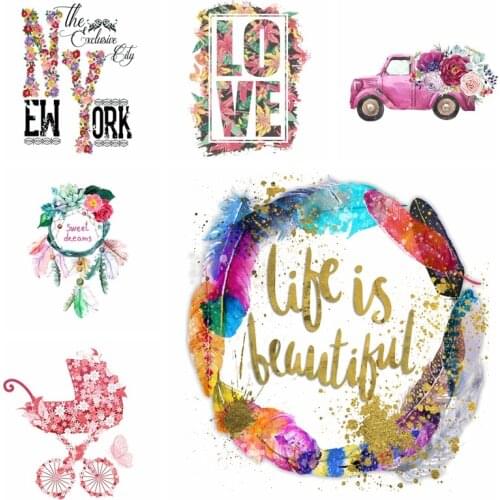 Cartoon Feather Patches For Clothes Thermo Stickers On Clothes Letter Flower Iron On Transfers Patch Heat Transfer Women Sticker