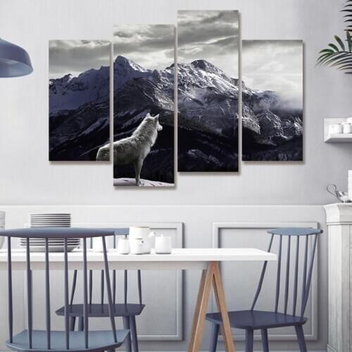 Wall Art Canvas Pictures Unframe Bedside Background Decor 4 Pcs Wolf Landscape Living Room HD Printed Poster Paintings