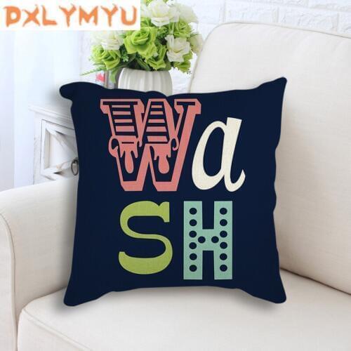Throw pillow case cover colorful quotes child bathroom wash brush flush funny toilet sign Nordic cushion cover for sofa decor