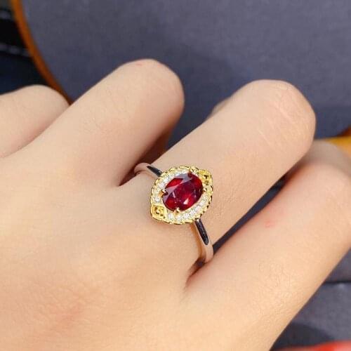 Shilovem Natural New Burning Pigeon Blood Ruby Gemstone Rings for Women Real 925 Sterling Silver new gift plant jcj05076698agh