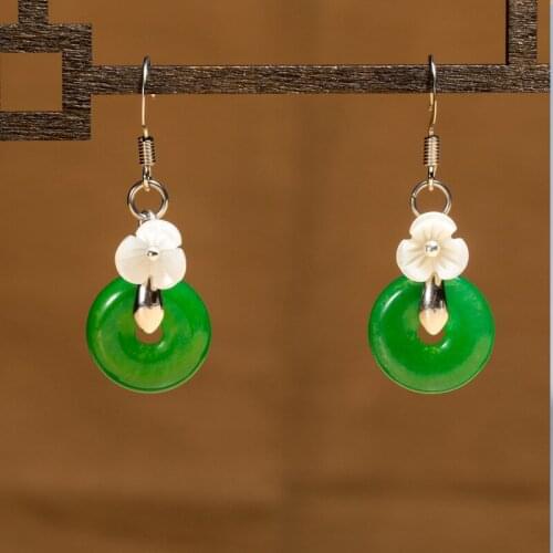 Retro Earrings Original Small Super Immortal Temperament Ping'an Buckle Chalcedony Jewelry Earrings Wholesale No.1280
