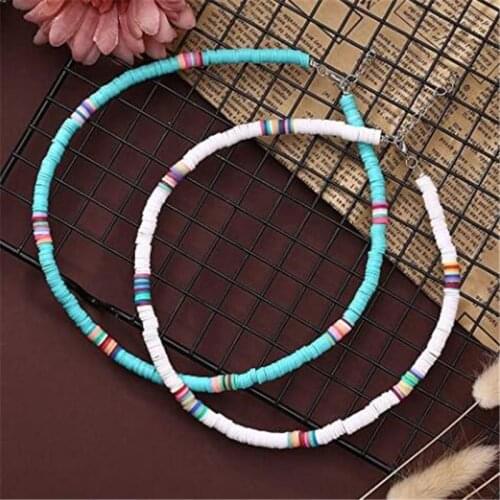 2 Pcs Necklace Boho Jewelry Colorful African Vinyl Disc Beads Necklaces For Women Girls Summer Beach Holiday Collar Necklace