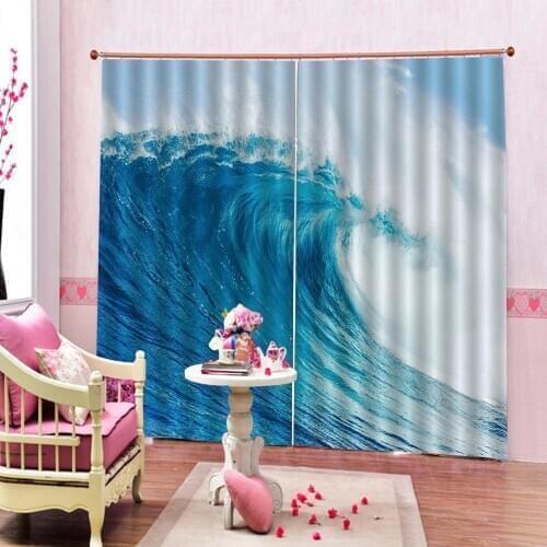 Beach wave Curtain Digital Print For living room Bedroom High Quality Blackout Window Drapes Decor Sets 2 Panels With Hooks