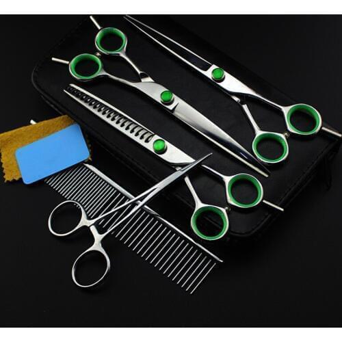 5 kit Professional Japan 7 inch green pet grooming hair scissors set dog cutting shears thinning barber hairdressing scissors