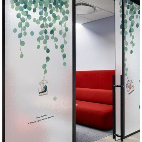 Green Plant Frosted Sticker Privacy Glass Film Vinyl Self Adhesive Film Matte Sticker for Home Kitchen Bathroom Door Static Film