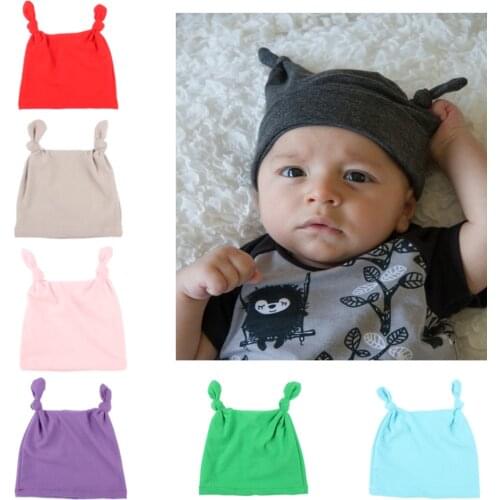 Cute 10 Colors Cotton Blend Kids Turban Hat Newborn Beanie Caps Headwear Children Shower Hat Birthday Gift Photo Props