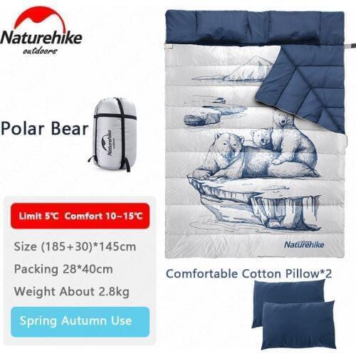 Naturehike Polar Bear Double Person Camping Sleeping Bag Detachable Single Sleeping Bag With Pillow Lihgtweight Breathable
