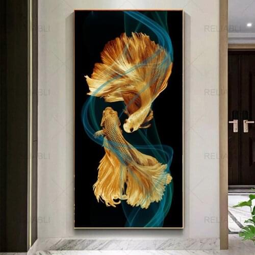 Light Luxury New Chinese Style Golden Fish Abstract Decorative Canvas Painting Koi Fish Wall Pictures for Living Room Home Decor