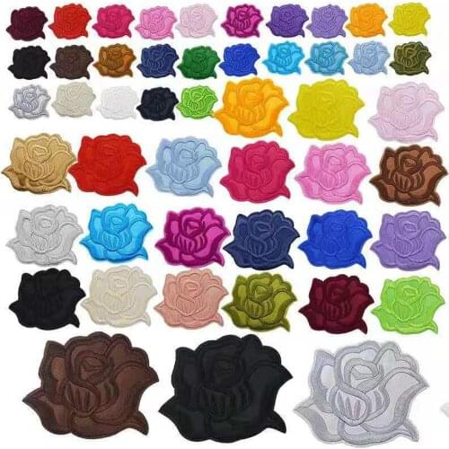Fabric Embroidered Black Rose Flower Patches Clothes Stickers Bag Iron On Applique DIY Apparel Sewing Clothing Dress Accessories