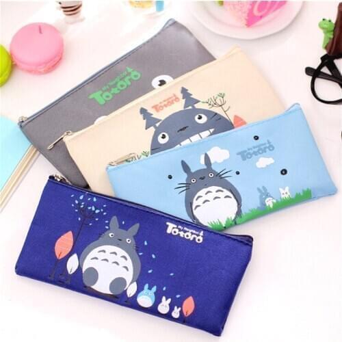 Kawaii Totoro Canvas Pencil Case Creative Oxford cloth Zipper Student Pencil Bag Office School Supplies Stationery Cute Gift
