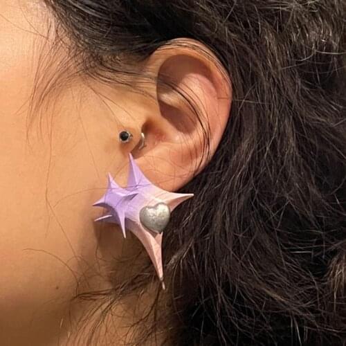 38mm Height Two Overlapping North Stars Cut Alloy Stud Earrings Heart Shaped Decoration Fashion Jewelry for Women Girls