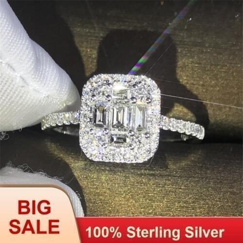Fine Jewelry 100% Real Silver color ring T shape AAAAA Zircon Cz Engagement wedding band rings for women Bridal jewelry