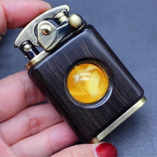Retro Wooden Beads Lighter Flint Kerosene Lighter Gasoline Rosewood Solid Personality Creative Lighter collection Gadget For Man